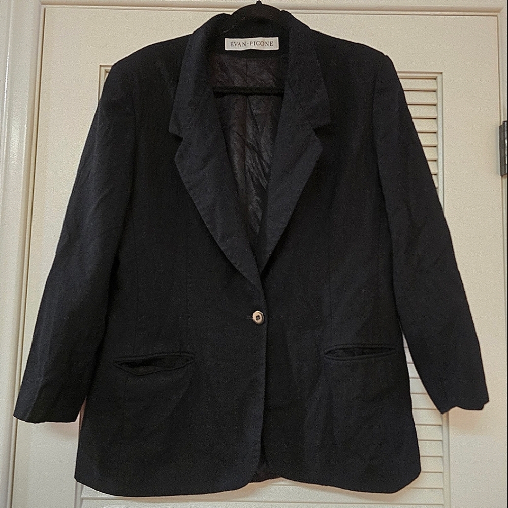 Evan Picone - (Plus Size) Vintage Blazer 3/4 Sleeve Fully Lined Jacket W Pockets